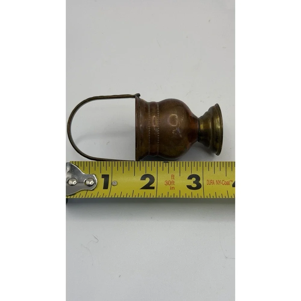 Miniature Doll Copper Basket & Wash Bucket w/ Brush‎ Vintage Victorian 2
